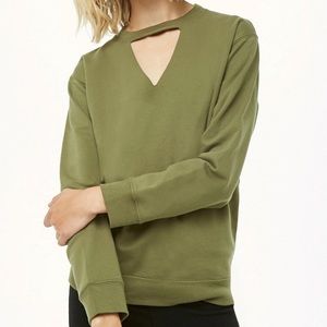 Olive cutout fleece pullover